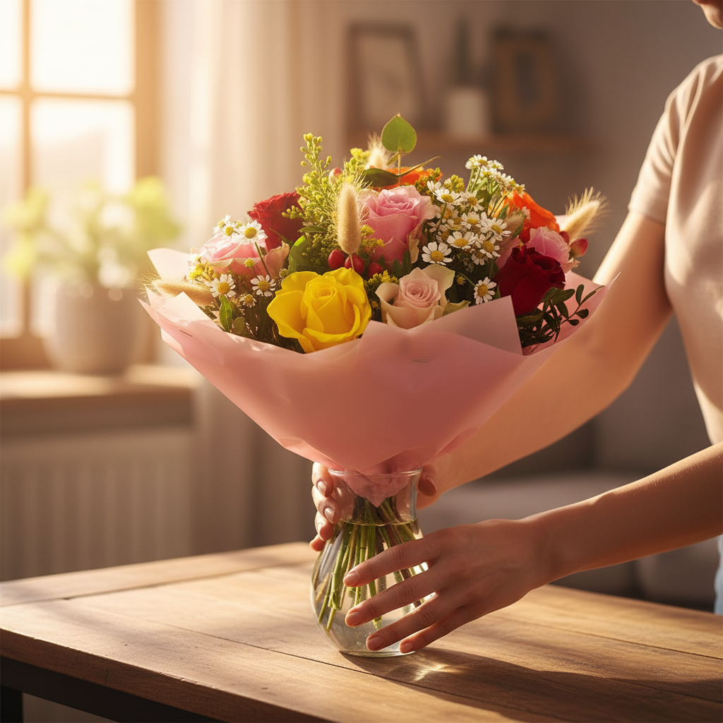 Kytica farebných ruží s eukalyptom