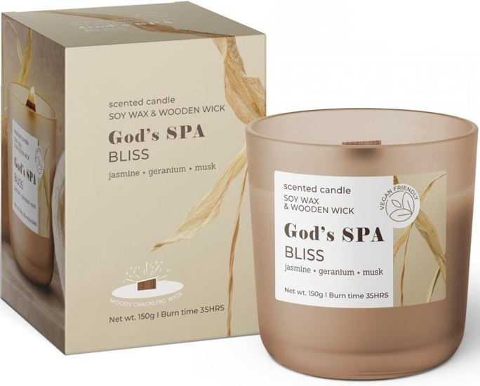 Sójová sviečka s dreveným knôtom - God´s SPA BLISS 150g