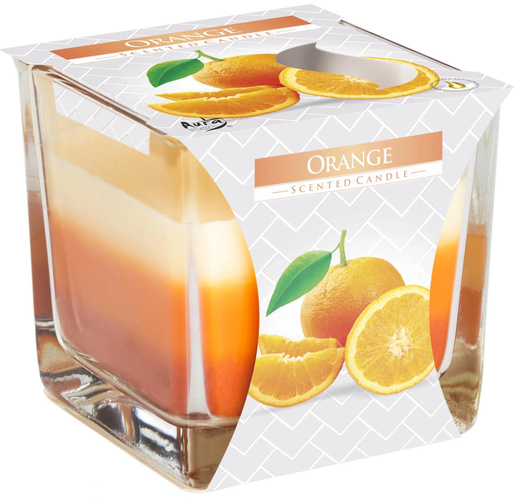 Dvojknôtová vonná sviečka v skle trikolóra - Pomaranč