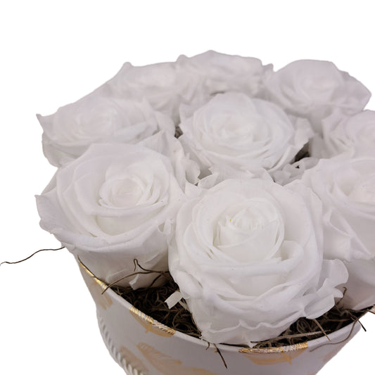 Flowerbox 9 stabilizovaných ruží - ETERNAL Flowers - biele ruže v bielom