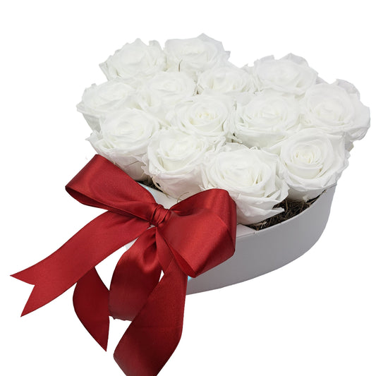 Flowerbox srdce - Stabilizované ruže biele