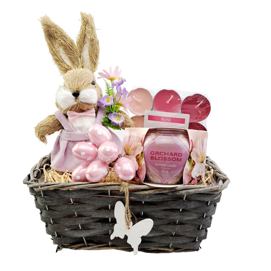 Veľkonočný darčekový kôš - Ružový so zajacom