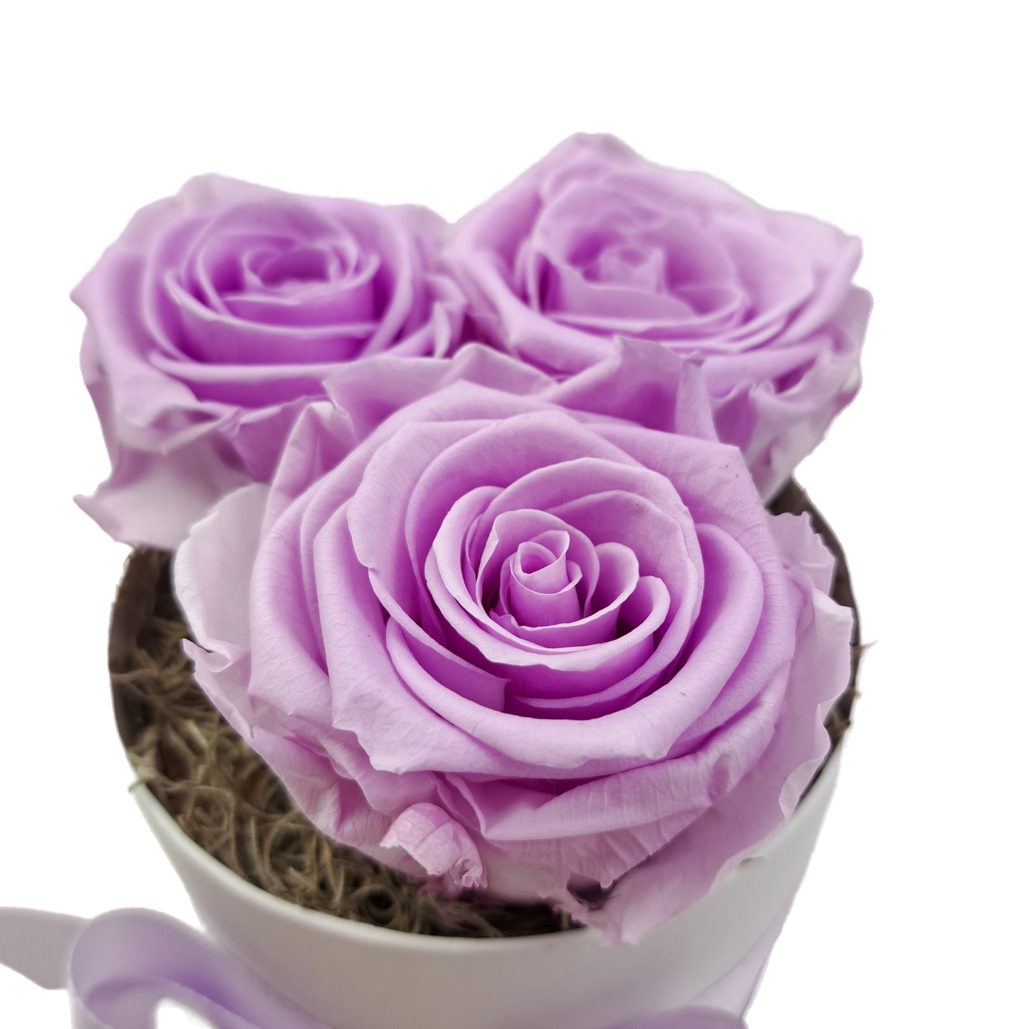 LOVE Flowerbox 3 fialových stabilizovaných ruží - ETERNAL Flowers